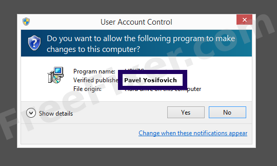 Screenshot where Pavel Yosifovich appears as the verified publisher in the UAC dialog